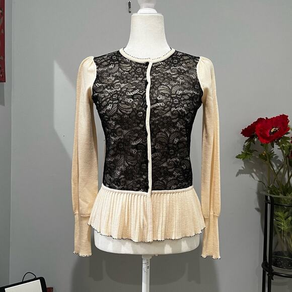 NEW Sigrid Olsen Silk Wool Peplum Flutter Lace Bead Cardigan Sweater Y2K XS NWT - Picture 16 of 16